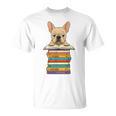 Cute French Bulldog Reading On Pile Of Books T-Shirt