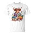 Cute Highland Cow With Book Floral Bookworm Librarian Book T-Shirt Cute Highland Cow With Book Floral Bookworm Librarian Book T-Shirt