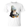 Cute Penguin Reading Book Faux-Crochet Print T-Shirt