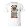 Cute Pug Dog Reading Book On Pile Of Books T-Shirt Cute Pug Dog Reading Book On Pile Of Books T-Shirt