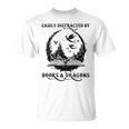 Easily Distracted By Books & Dragons Librarian Book Lover T-Shirt
