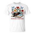 El Salvador Hispanic Heritage Month Book Cute Floral Cat Art T-Shirt