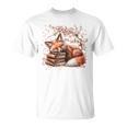 Fox And Book Lover Graphic For Women And Spring Pink Flower T-Shirt