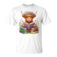 Highland Cow Book Floral Bookworm Librarian Cute Easter Day T-Shirt