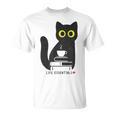 Life Essentials Witty Grungy Noisy Book Tea And Cat T-Shirt