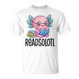 Readsolotl Cute Axolotl Reading Book Kawaii Pink Aesthetic T-Shirt