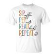 Sip Coffee Pet Cats Read Books Repeat Book Cat Lover T-Shirt