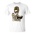 Skeleton Girl Drinking Coffee And Reading Book T-Shirt
