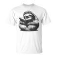 Sleepy Sloth Reading Book Cute Vintage Animal Graphic T-Shirt