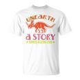 Unearth a Story Summer Reading 2026 Triceratops Dino Book Premium Tri-Blend T-Shirt