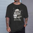 Boo Skeleton Skull Books Halloween Women School Teacher Kid T-Shirt Gifts for Him