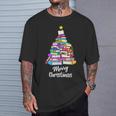 Book Christmas Tree Xmas Lights Librarian Merry Christmas T-Shirt Gifts for Him