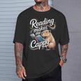 Book Lover Reading Makes Me Cappy Pun Capybara Reading T-Shirt Gifts for Him