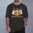 Booooks Ghost Boo Read Books Library Teacher Halloween Cute T-Shirt Gifts for Him
