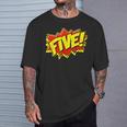 Boy Five Superhero Comic Book Hero 5th Birthday Boy 5 Years T-Shirt Gifts for Him