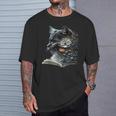 Cat Art Book Cat Motif Flowers Cat T-Shirt Gifts for Him