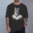 Cat Bookworm Reading Book Graphic T-Shirt Gifts for Him