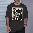 Cat Reading Book Folk Art Cozy Illustration T-Shirt Gifts for Him