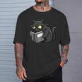 Cat Reading a Book Nerd Kitty Bookworm T-Shirt Gifts for Him