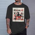 Cats Music Books Lover Essentials Red Retro Silkscreen T-Shirt Gifts for Him