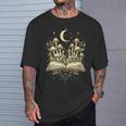Crescent Mushroom Book Fungi Art Woodland Mystical Night T-Shirt Gifts for Him