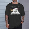Cute Cat Book Reading Coffee T-Shirt Gifts for Him