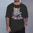 Cute Cat Wearing Glasses Reading a Book T-Shirt Gifts for Him