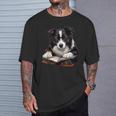 Cute Dog Border Collie Reading Book T-Shirt Gifts for Him