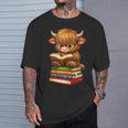 Cute Highland Cow With Glasses Reading Books T-Shirt Gifts for Him