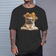 Cute Pug Reading Dog Book Lover Animal Graphic Baby Portrait T-Shirt Gifts for Him
