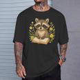 Cute Raccoon Reading Book Flowers Floral T-Shirt Gifts for Him