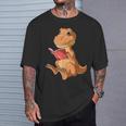 Dinosaur Reading Book Dino Reading Book Lovers Book Readers T-Shirt Gifts for Him