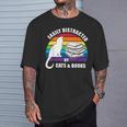 Easily Distracted By Cats And Books – Retro Sunset Rainbow T-Shirt Gifts for Him