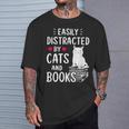 Easily Distracted By Cats And Books Cat Lover T-Shirt Gifts for Him