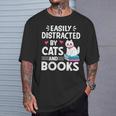 Easily Distracted By Cats And Books Cute Cat And Book Lovers T-Shirt Gifts for Him