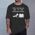 Easily Distracted By Dragon And Books Nerds T-Shirt Gifts for Him