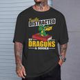 Easily Distracted By Dragons And Books Reading Book Dragon T-Shirt Gifts for Him