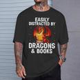 Easily Distracted By Dragons And Books Reading T-Shirt Gifts for Him