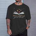 FALL INTO A GOOD BOOK Reader Autumn Reading Meme ON BACK T-Shirt Gifts for Him
