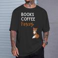 Fox Books Coffee Foxes Women Fox Graphic Cute Fox Lovers T-Shirt Gifts for Him