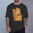 Ginger Tabby Cat Reading Book Glasses Retro Illustration T-Shirt Gifts for Him