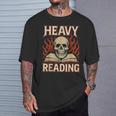 Heavy Reading Book Lover Skeleton Ironic Graphic T-Shirt Gifts for Him