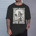 Leave Reality Enter Books Skeleton Reading Book T-Shirt Gifts for Him