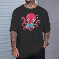 Librarian Book Sea Ocean Giant Squid Reading Octopus T-Shirt Gifts for Him