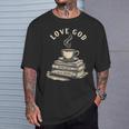Love God Drink Coffee Read Books Graphic Book Reader T-Shirt Gifts for Him