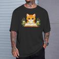 Orange Cat Reading Book Flowers T-Shirt Gifts for Him