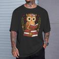 Owl Reading Book Graphic Owl With Book Floral T-Shirt Gifts for Him