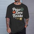 Peace Love Books Cute Retro Reading Graphic T-Shirt Gifts for Him