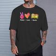 Peace Love Books Reader Librarian Library Book T-Shirt Gifts for Him