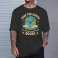 Planet With Books Reader Reading Environmentalist Earth Day T-Shirt Gifts for Him